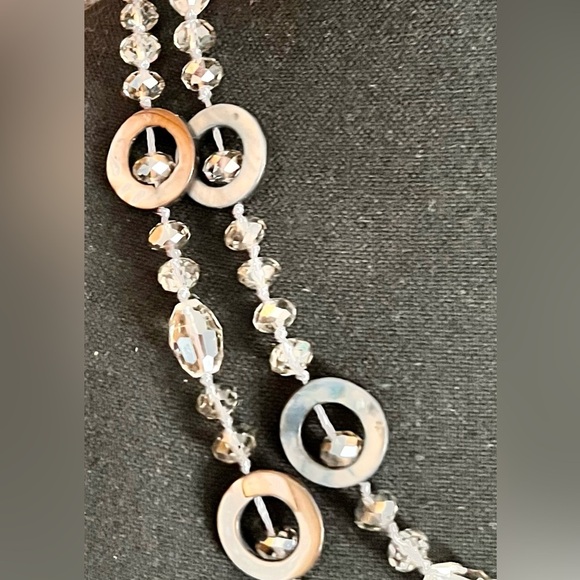 Cookie Lee Crystal and Abalone Shell 48 inch Necklace Sparkles Faceted Glistens - Picture 9 of 17